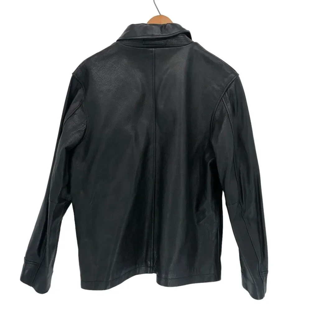 Banana Republic Black Genuine Leather Jacket Mens Large Vintage Y2K Full Zip EUC